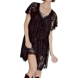 Free People RARE Exclusive Hill Country Black Floral Lace Tulle Layered Dress S